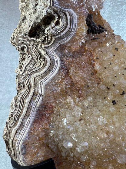 Limonite Crystal Specimen. Stunning Druzy Specimen. Amazing Colors And Banding. Custom Made Metal Stand.