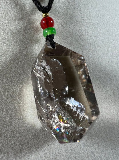 Smoky Quartz Pendant With Huge Rainbows. Gorgeous High Quality Necklace.