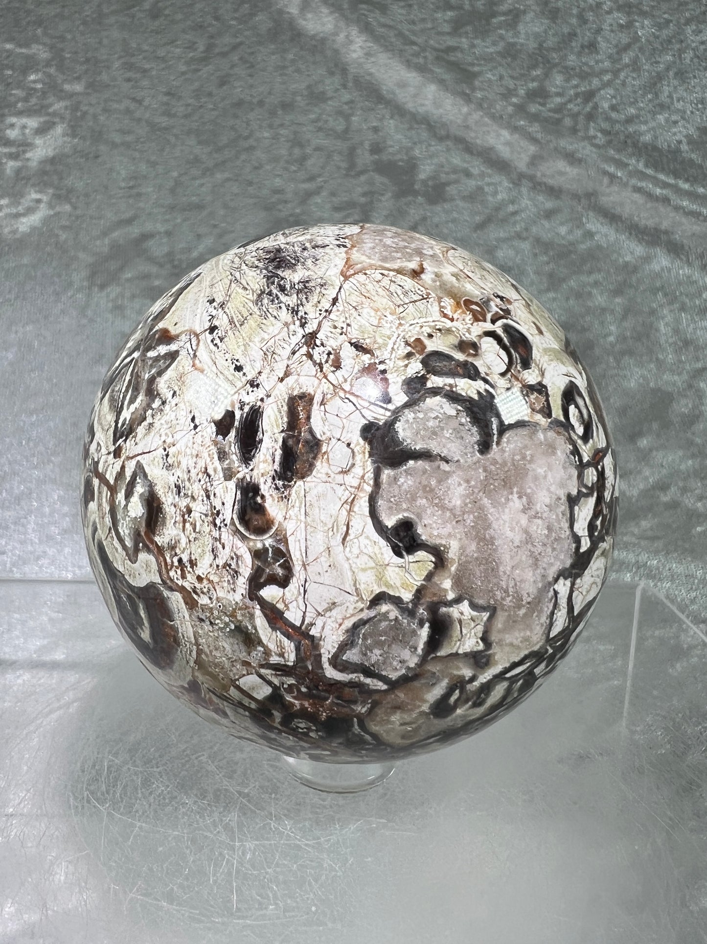 Money Agate Crystal Sphere. 69mm. Stunning Indonesian Bloodstone. Amazing Colors And Patterns