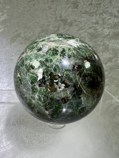 Diopside Crystal Sphere. 67mm. Very High Quality Display Sphere. Gorgeous Colors With Lots Of Beautiful Flash