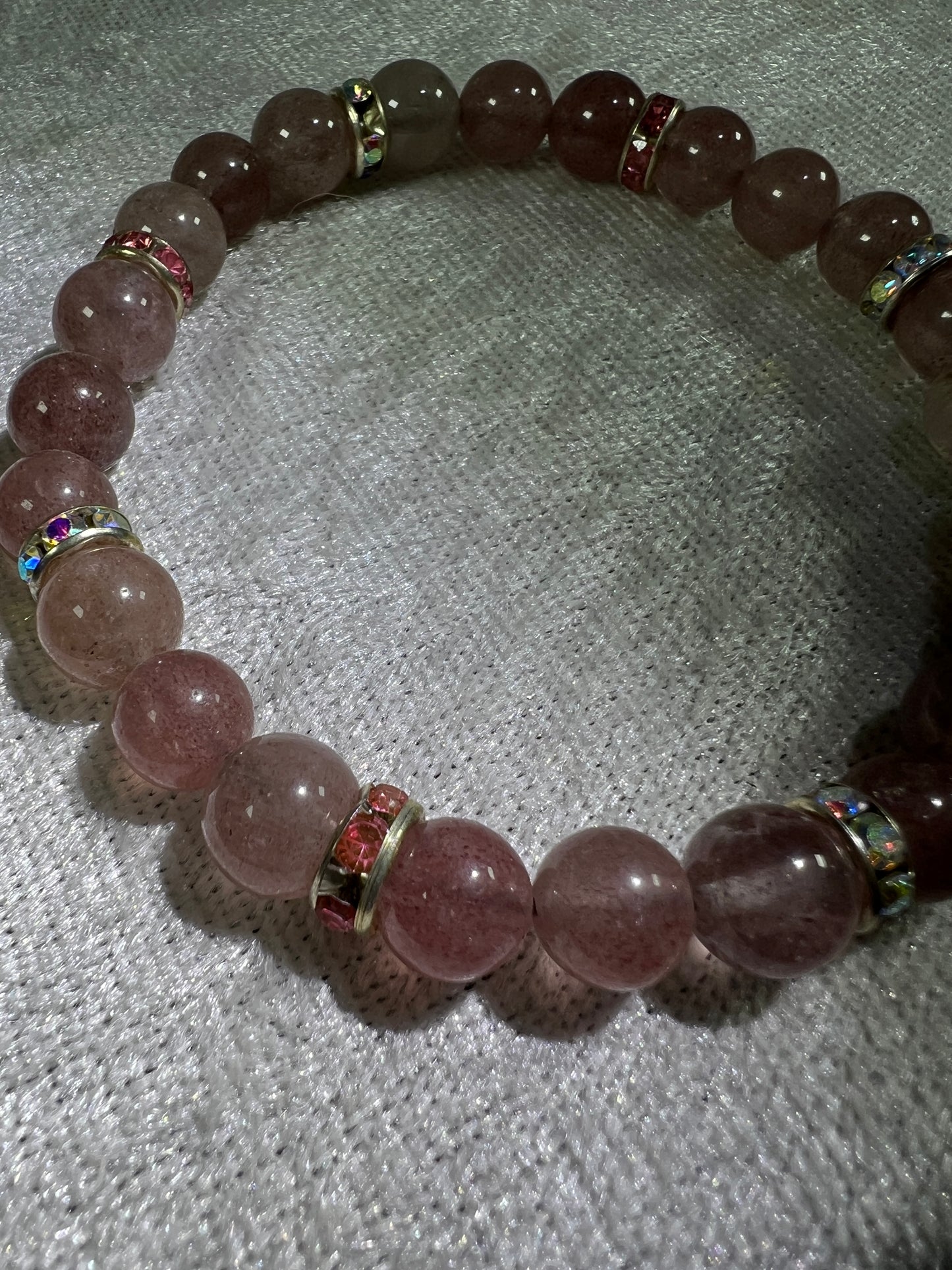 Strawberry Quartz Crystal Bead Bracelet. Gorgeous Rare Quartz. 8mm. Two Different Styles Of Spacers