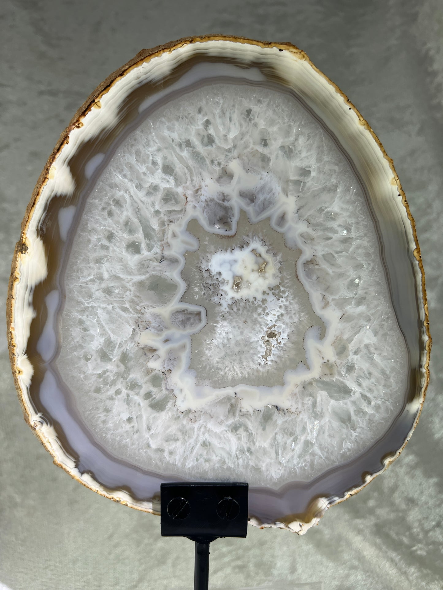 Druzy Agate Slab With Custom Stand. Gorgeous Large Brazilian Agate Slice.