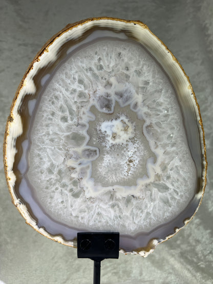 Druzy Agate Slab With Custom Stand. Gorgeous Large Brazilian Agate Slice.