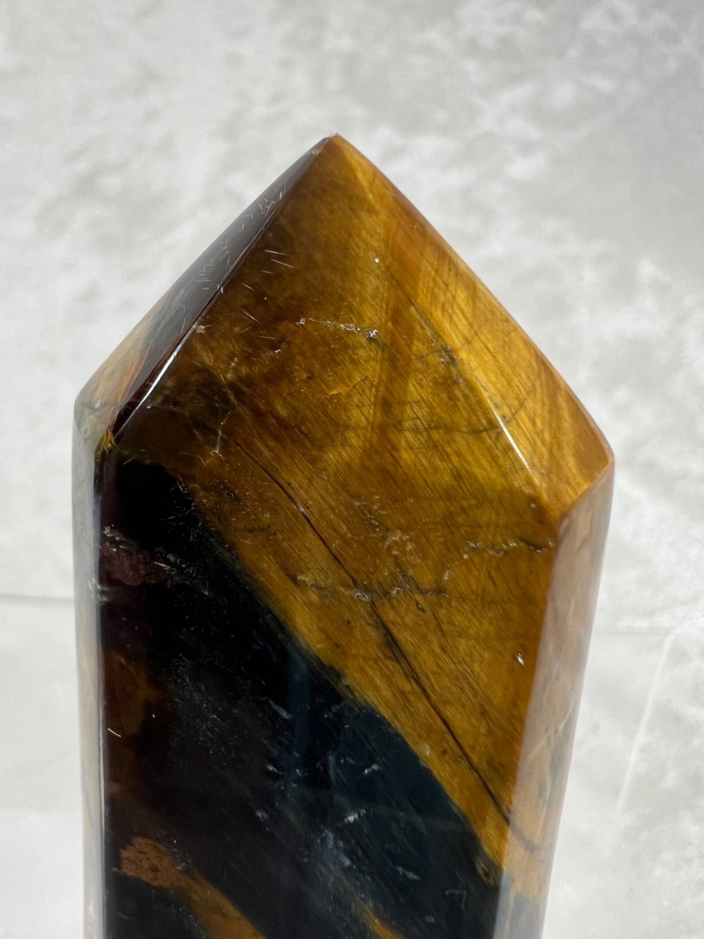 Blue Tigers Eye Crystal Tower. Amazing Rare Hawks Eye Crystal.