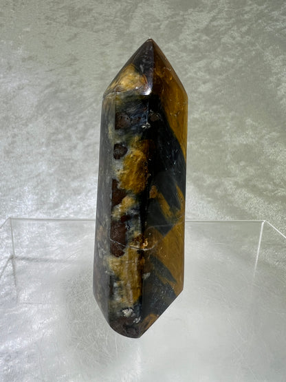 Blue Tigers Eye Crystal Tower. Amazing Rare Hawks Eye Crystal.