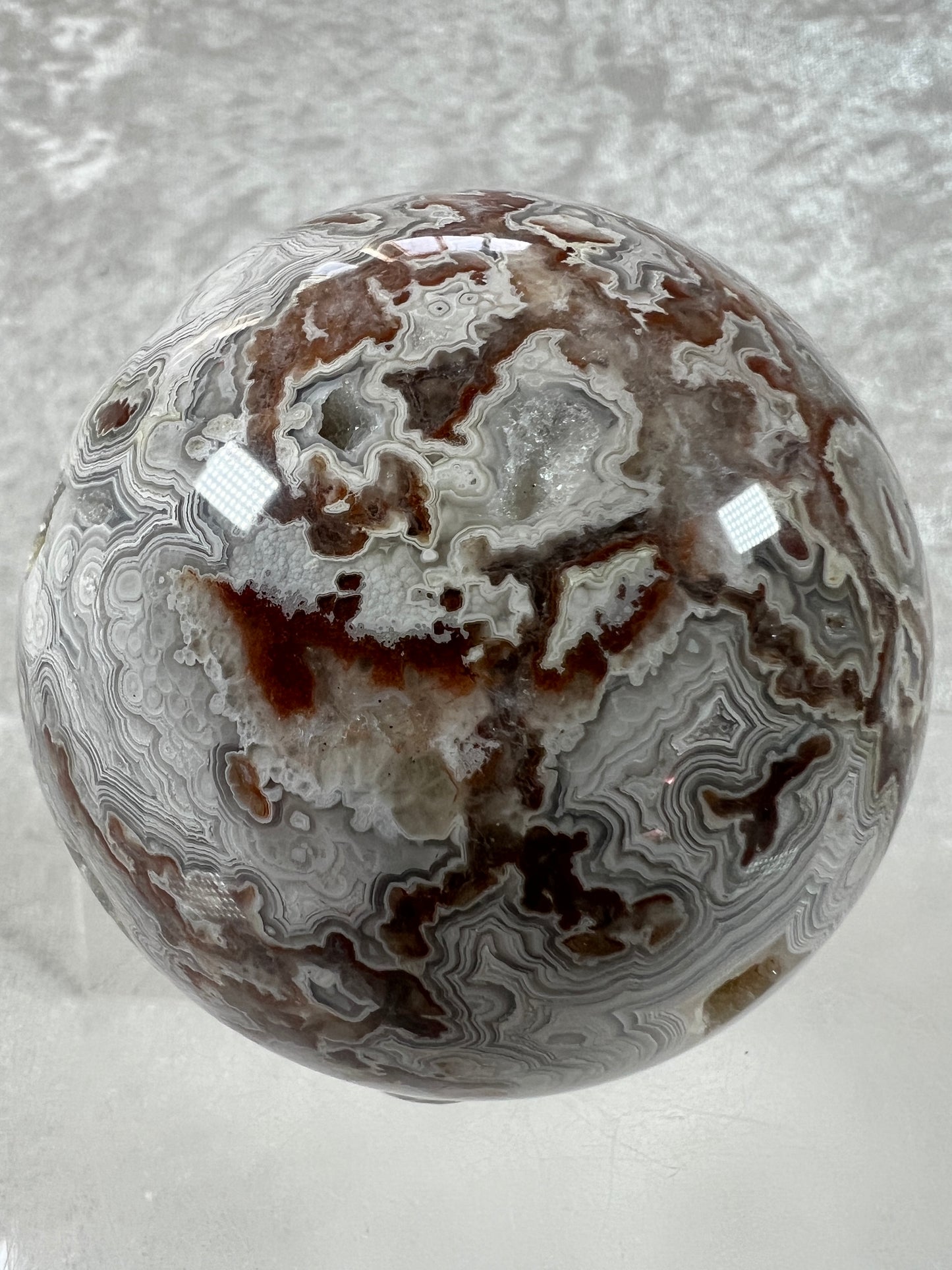 Mexican Crazy Lace Agate Sphere. 65mm. Incredible Sugar Druzy. High Quality With Amazing Colors And Patterns