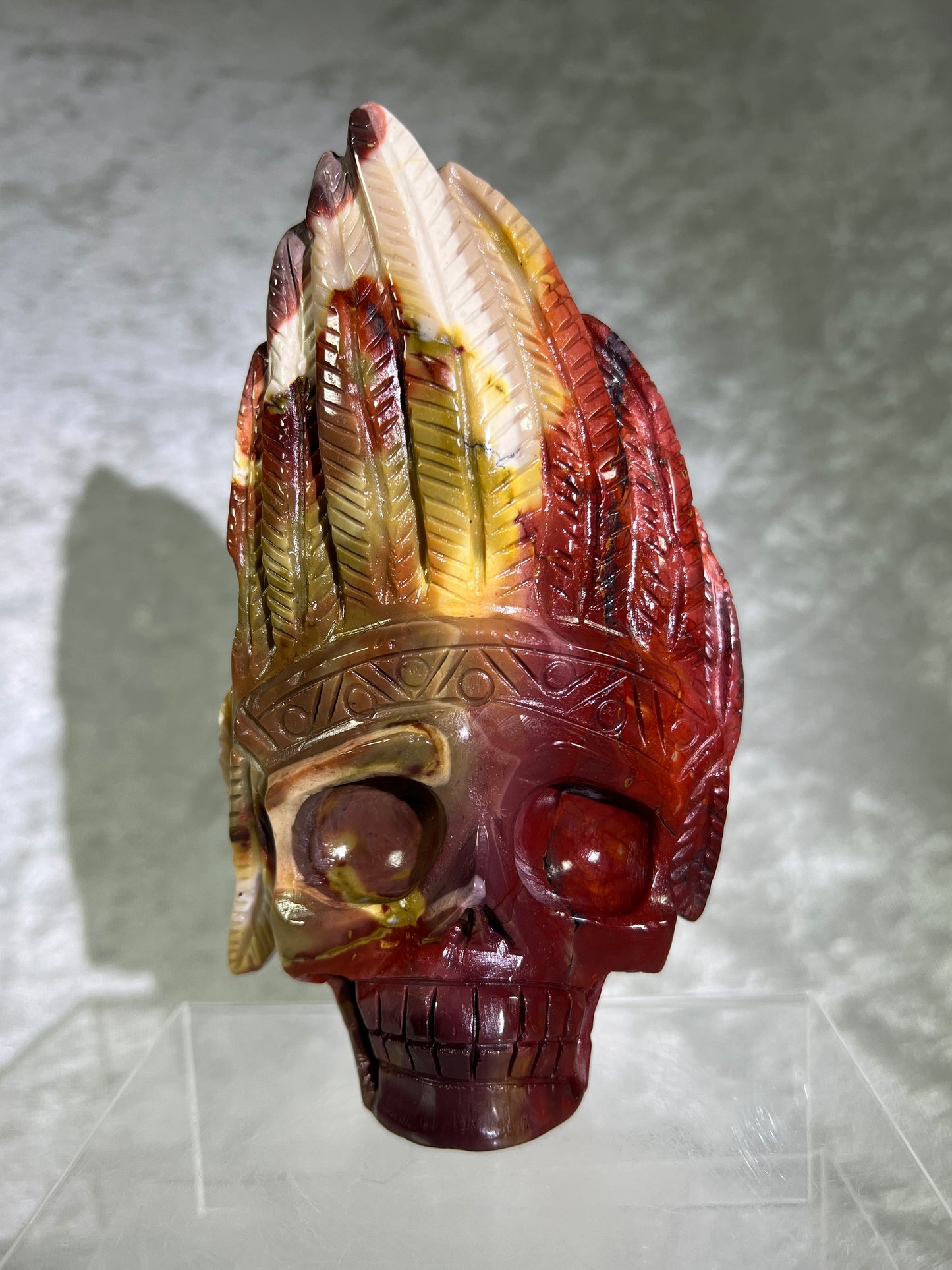 Mookaite Crystal Skull Carving. High Quality Crystal Indian Skull. Amazing Piece Of Art.