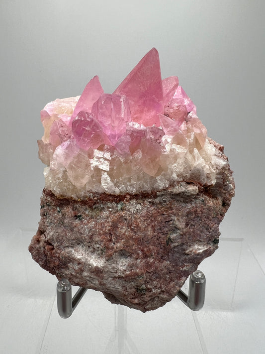 Pink Dogtooth Calcite Specimen. Gorgeous Rhodo-Calcite From Congo. Very Rare And Special Colors.
