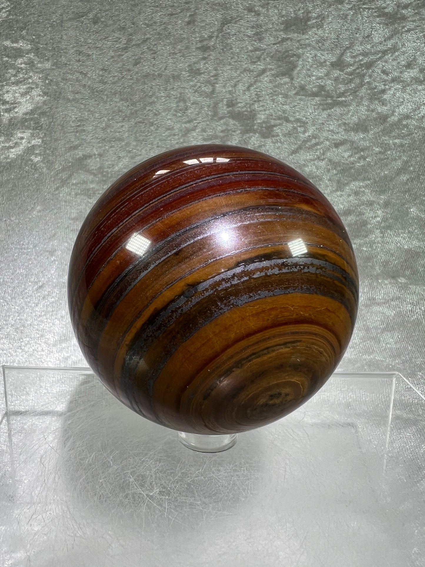 Tiger Iron Crystal Sphere. 72mm. Rare High Quality Display Sphere With Amazing Flash.