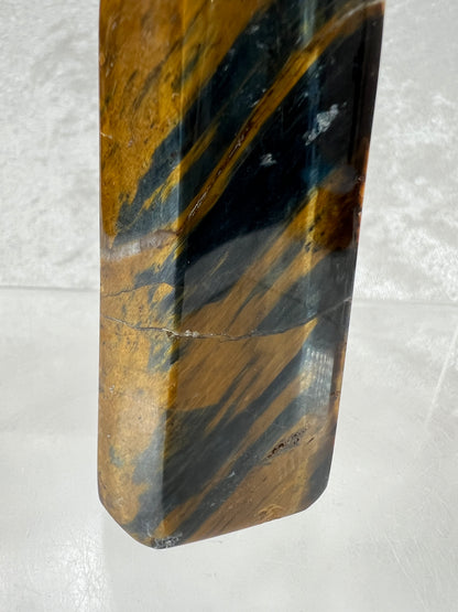 Blue Tigers Eye Crystal Tower. Amazing Rare Hawks Eye Crystal.