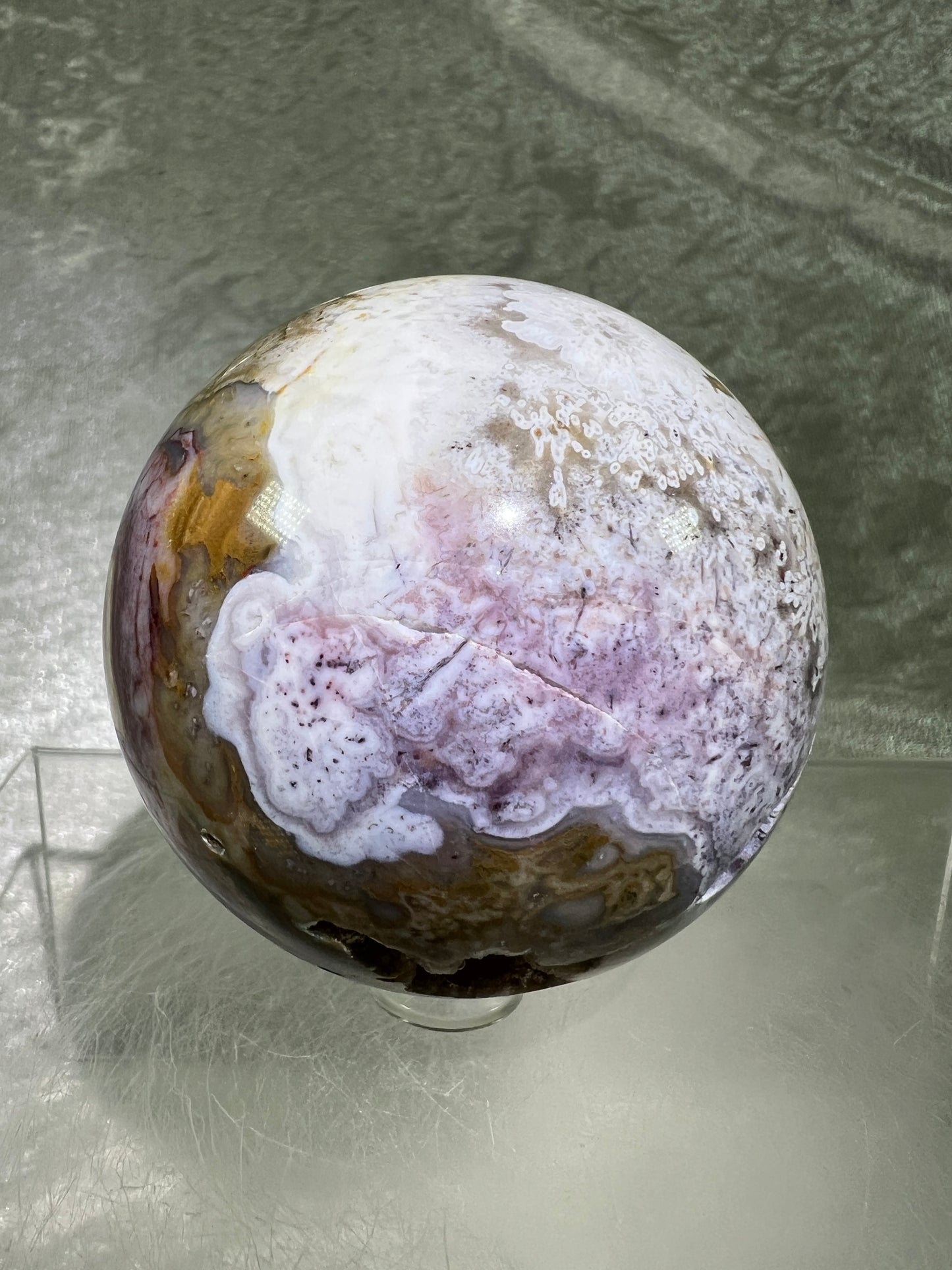 Mexican Crazy Lace Agate Sphere. Very Rare Purples And Gorgeous Sugar Druzy.