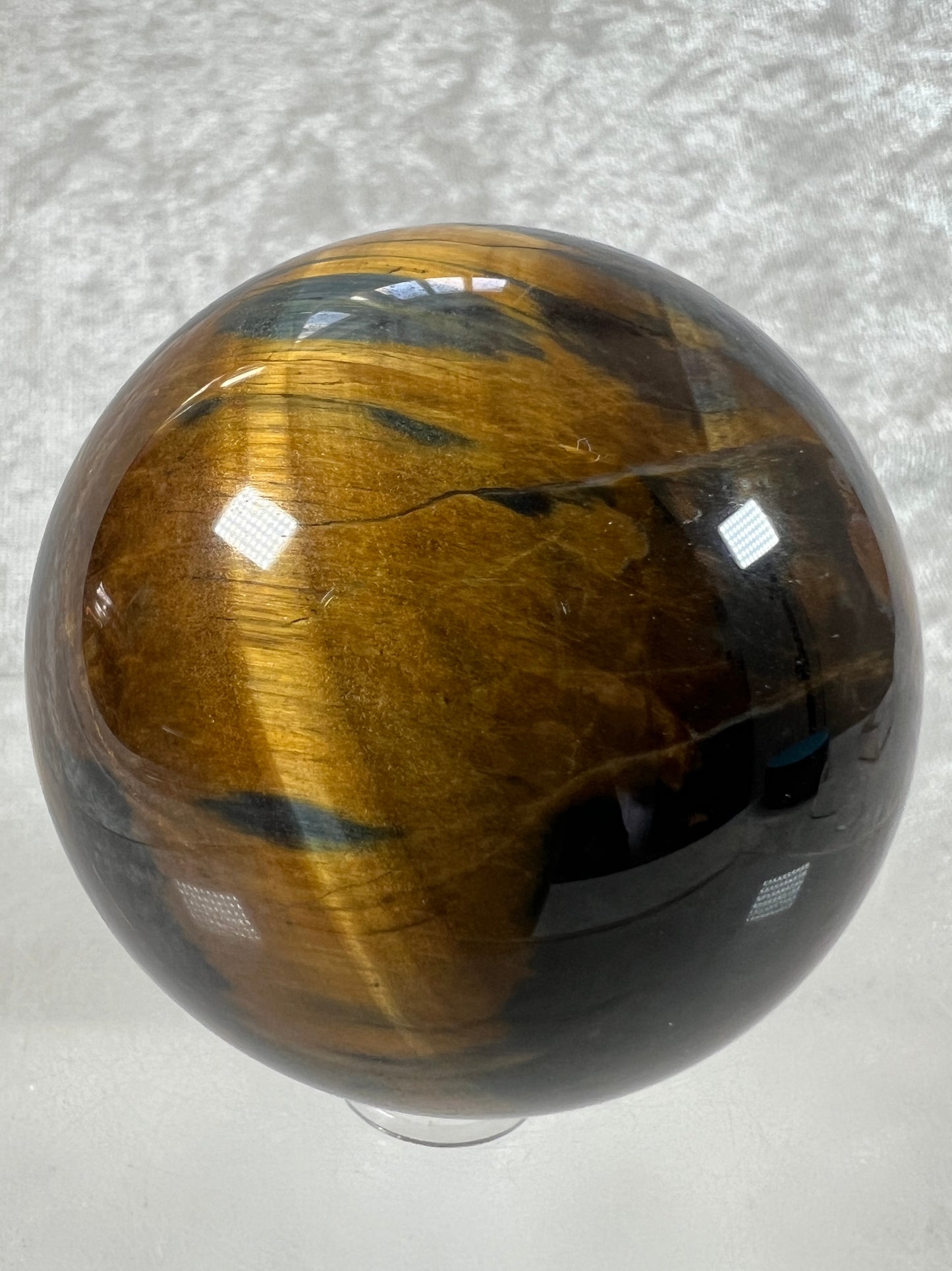 Blue Tigers Eye Sphere. Rare Blue And Gold Hawks Eye Crystal. Beautiful Colors And Flash