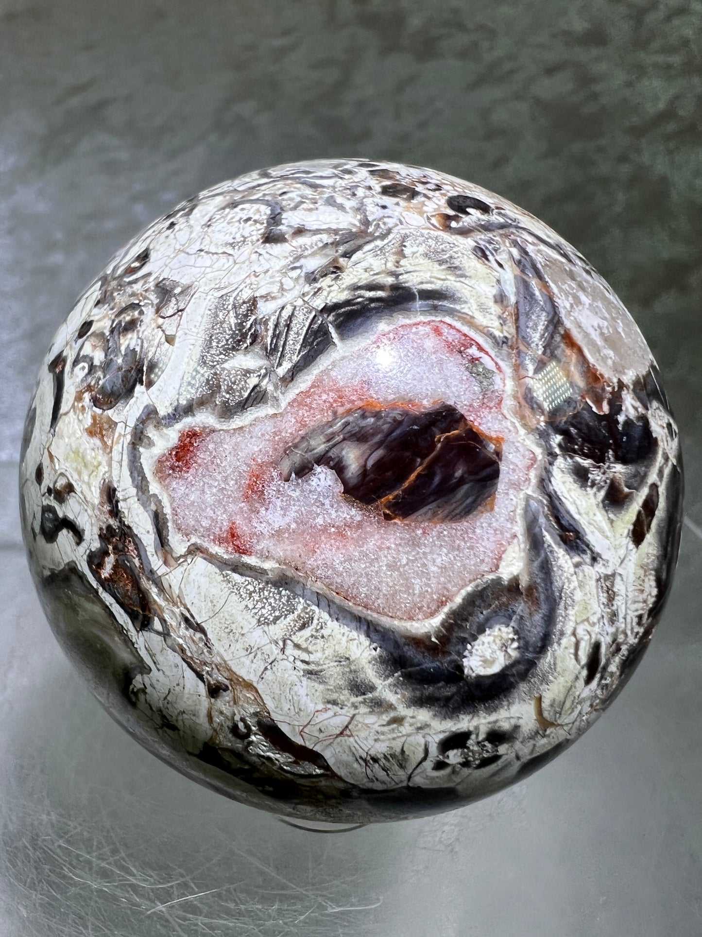 Money Agate Crystal Sphere. 60mm. Stunning Indonesian Bloodstone. Amazing Colors And Patterns