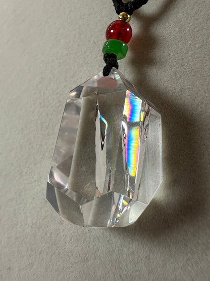 Clear Quartz Pendant With Amazing Rainbows. Very High Quality Polished Clear Quartz. One Of A Kind Necklace