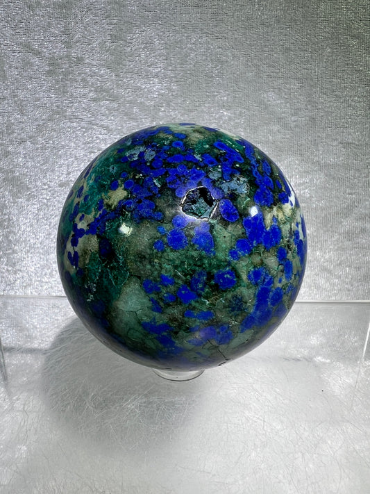 Azurite and Malachite Crystal Sphere. 64mm. Beautiful Deep Colors And Patterns. Awesome Druzy Display Piece!