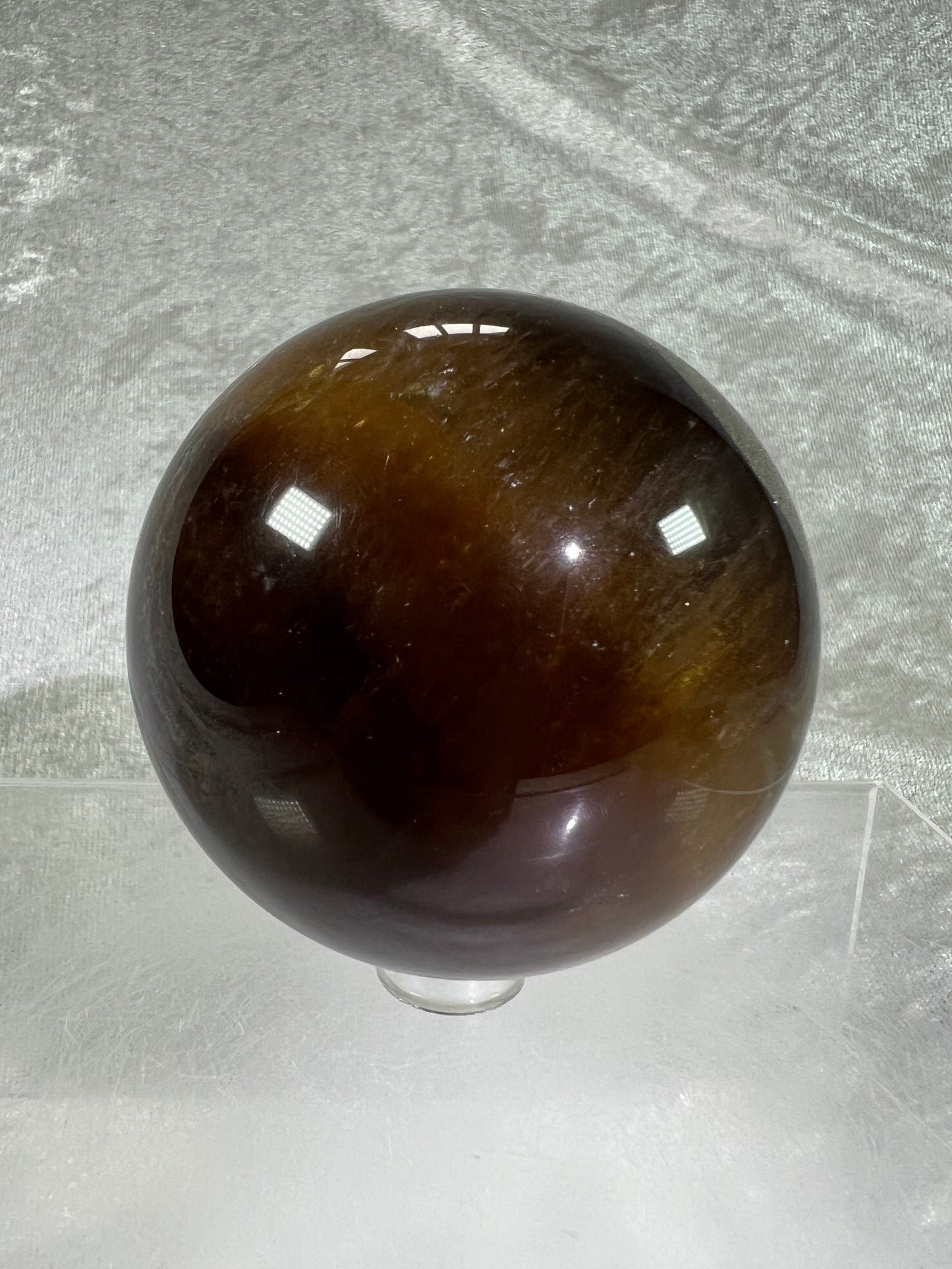 Fluorite And Pyrite Crystal Sphere. 68mm. Gorgeous Smoky Fluorite Display Sphere.