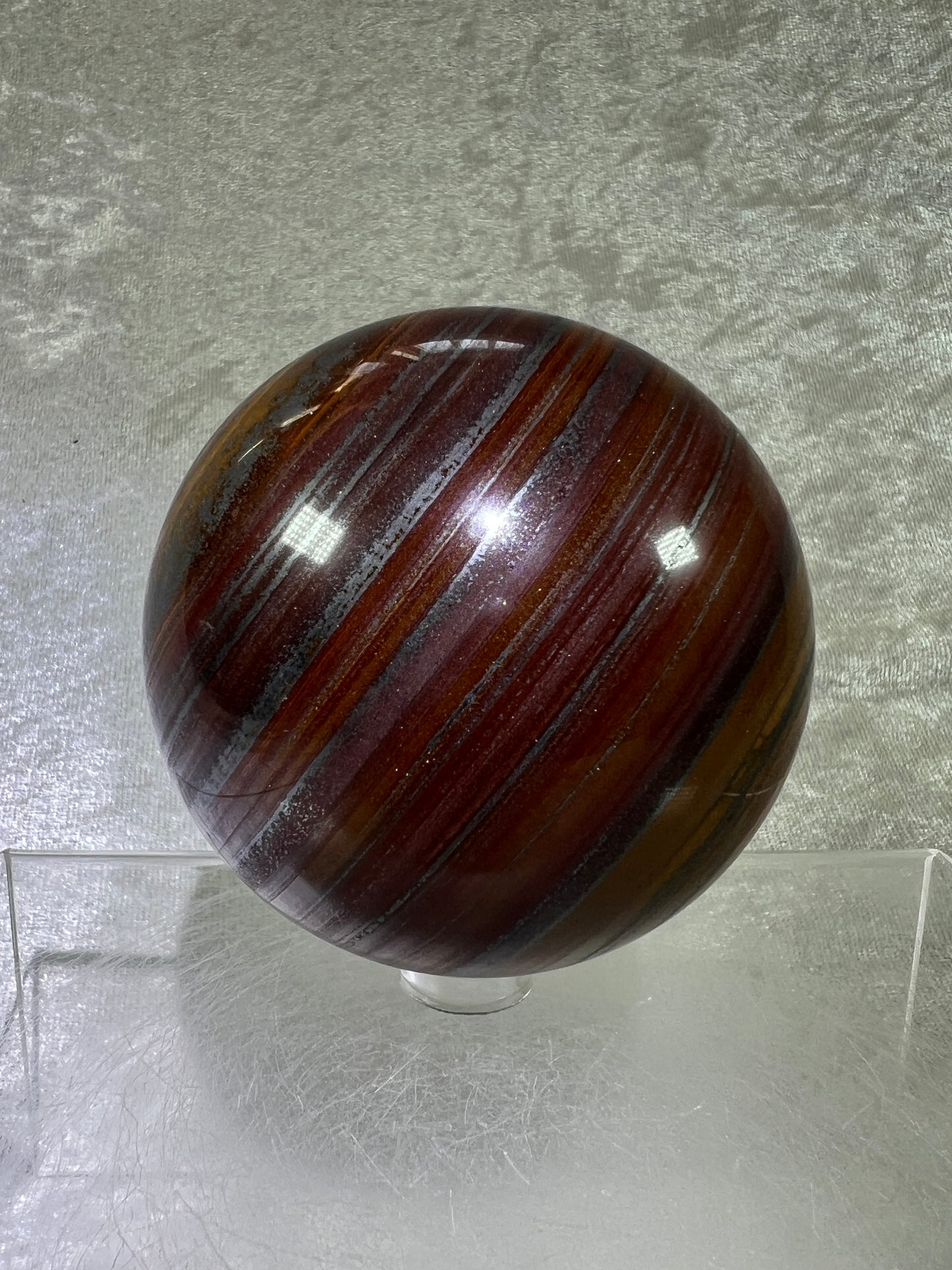 Tiger Iron Crystal Sphere. 74mm. Gorgeous High Quality Display Sphere With Amazing Flash.