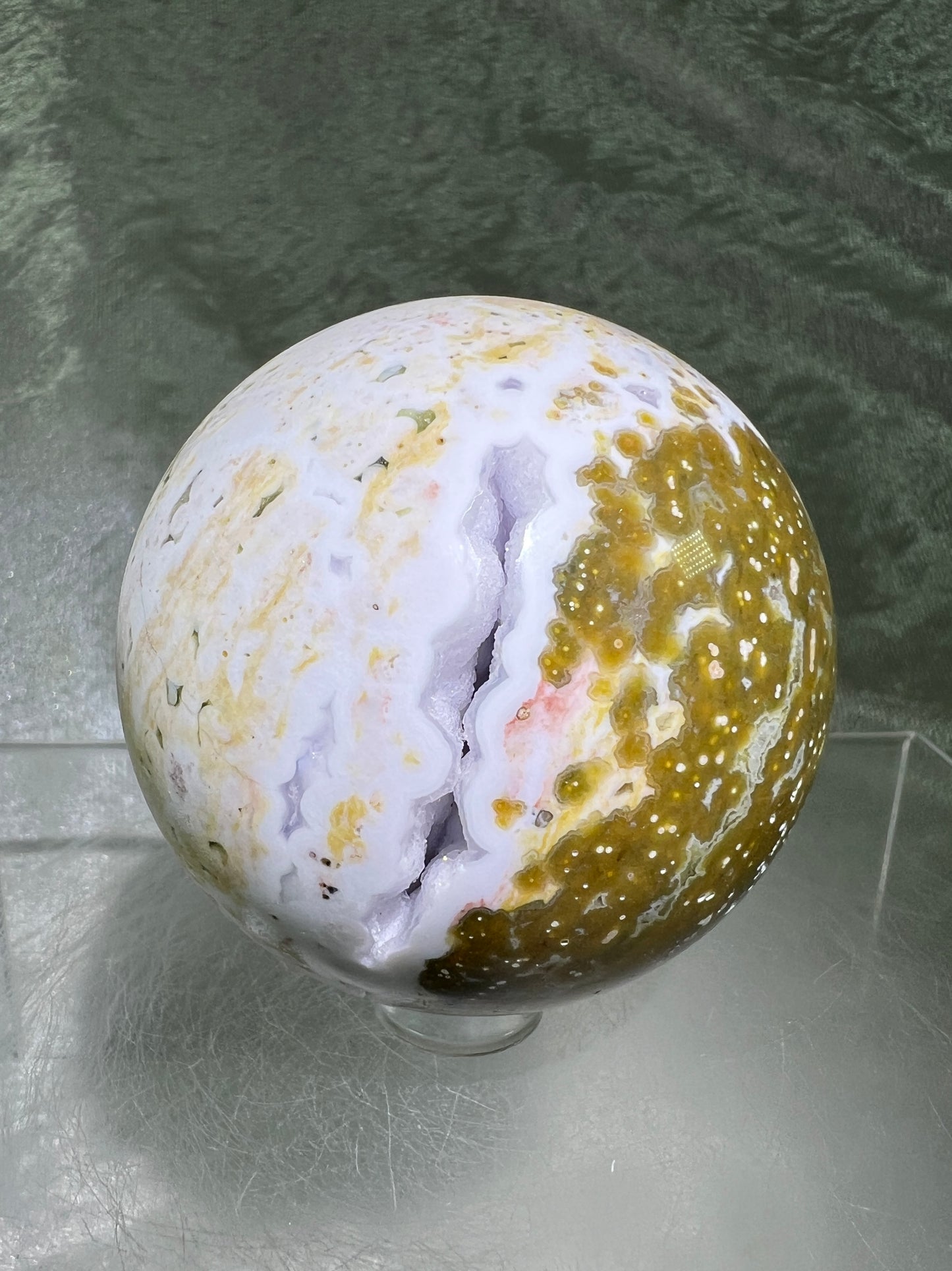 Ocean Jasper Sphere. Gorgeous Sugar Druzy Sphere. Stunning Colors On This Amazing Display Crystal