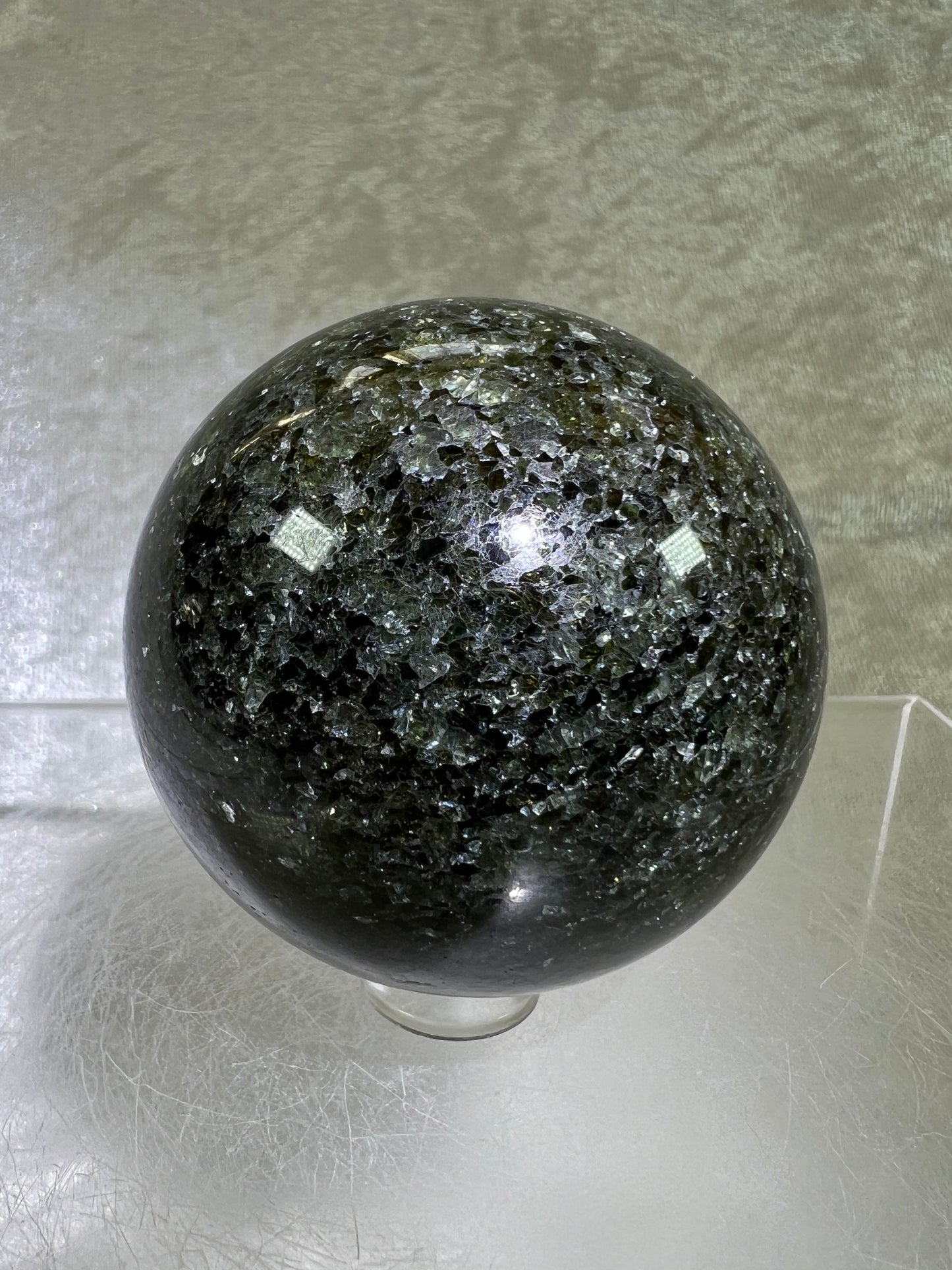 Peridot Olivine Sphere. Rare Peridot In Matrix Sphere. Gorgeous Green Gem Flash