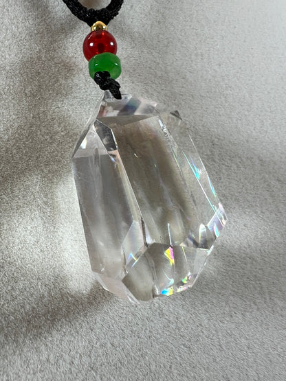 Clear Quartz Pendant With Amazing Rainbows. Very High Quality Polished Clear Quartz. One Of A Kind Necklace