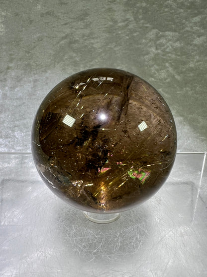 Rutilated Smoky Quartz Sphere. 55mm. High Quality Rutile Sphere With Big Rainbows.