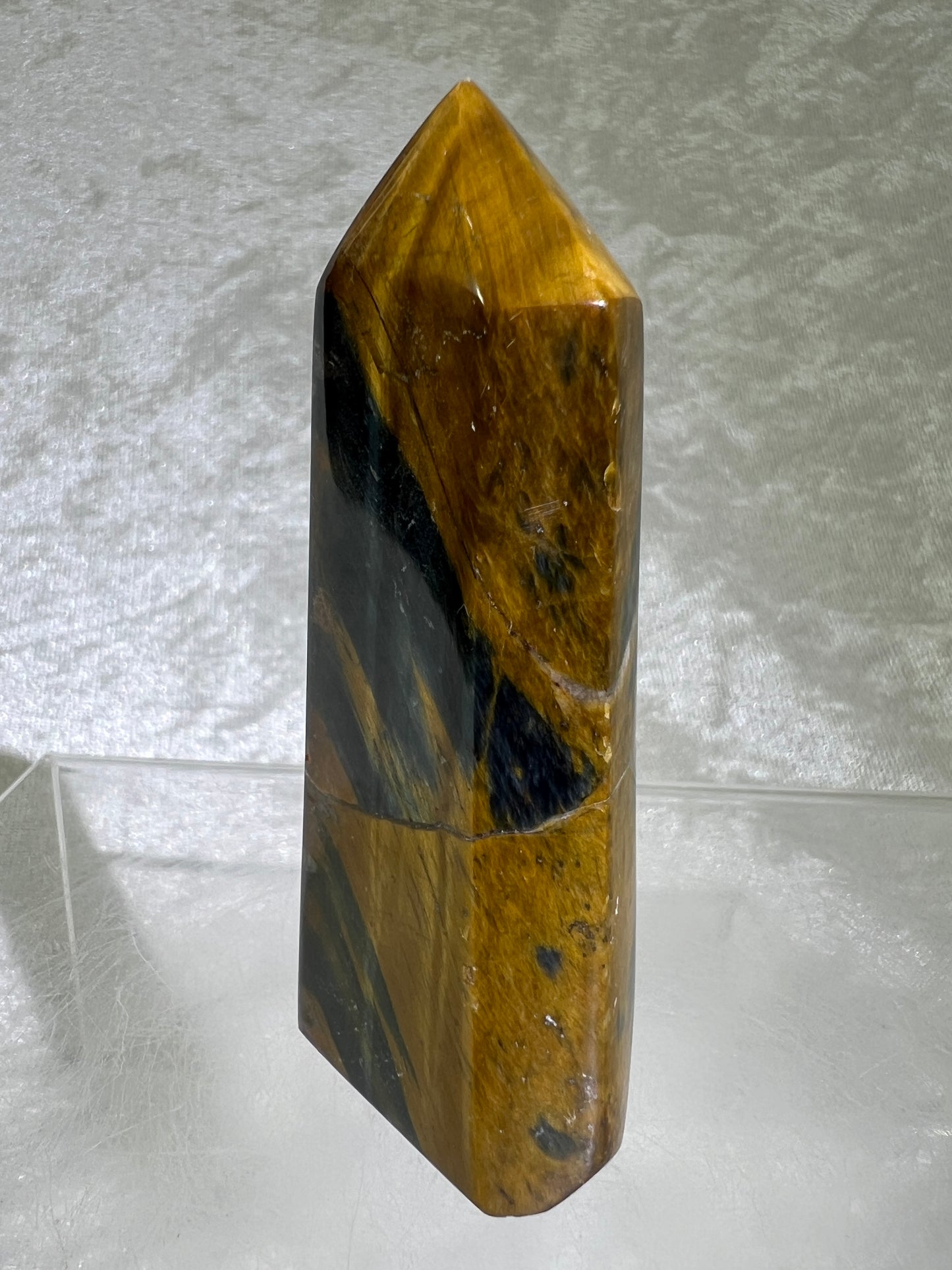 Blue Tigers Eye Crystal Tower. Amazing Rare Hawks Eye Crystal.