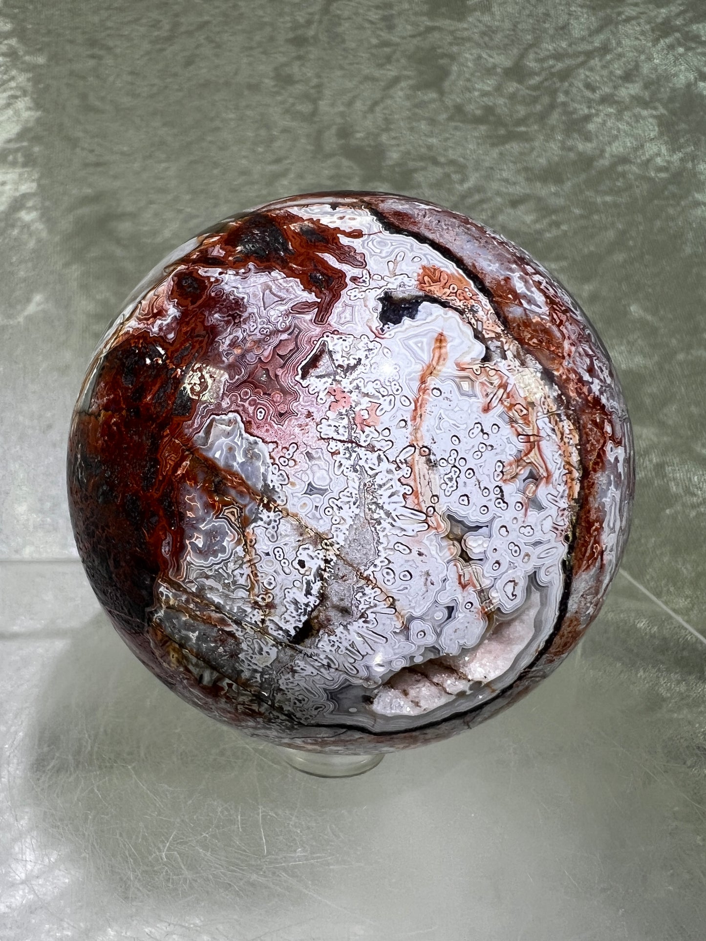 Mexican Crazy Lace Agate Sphere. 72mm. Gorgeous High Quality With Amazing Colors And Patterns