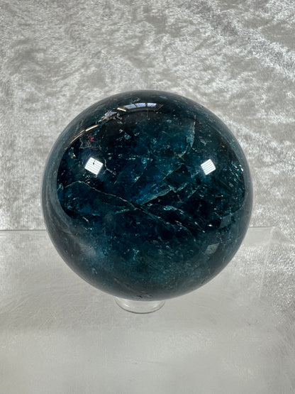 Blue Apatite Crystal Sphere. 58mm. Gorgeous Deep Blue With Lots Of Iridescent Flash. High Quality Display Sphere