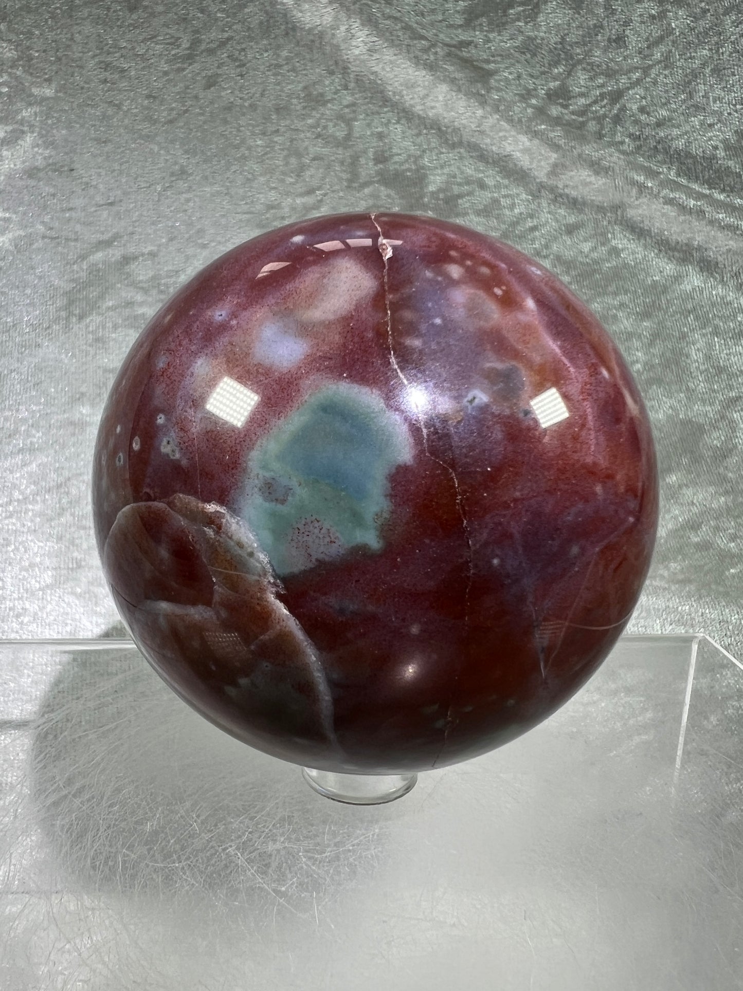 Ocean Jasper Crystal Sphere. 71mm. Gorgeous Rare Purples And Greens. Amazing Display Sphere.