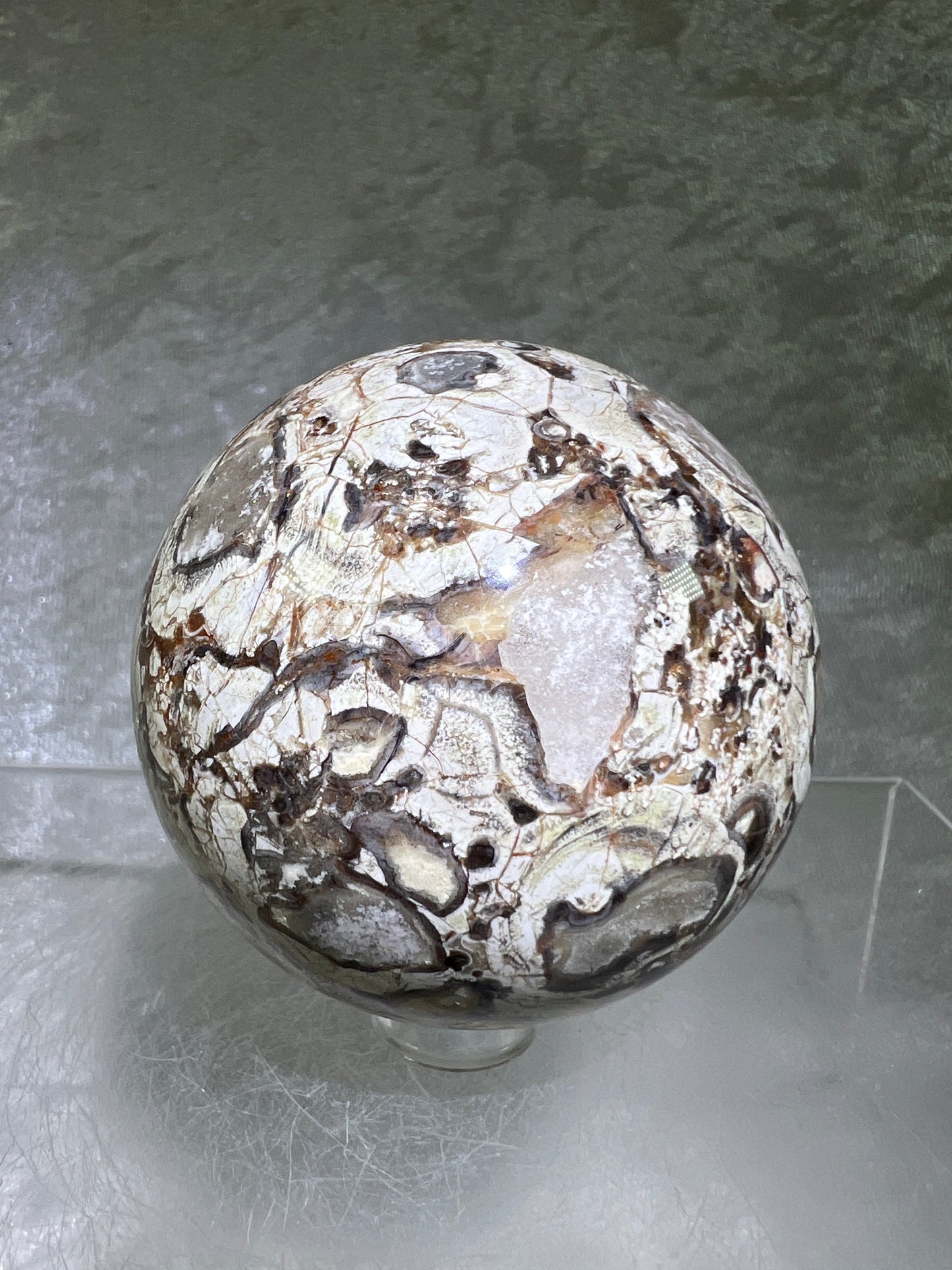 Money Agate Crystal Sphere. 60mm. Stunning Indonesian Bloodstone. Amazing Colors And Patterns