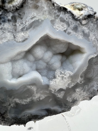 Trancas Geode Specimen From Mexico. A Beautiful Half Geode With Stunning Sugar Druzy. Gorgeous Shortwave UV Reaction!