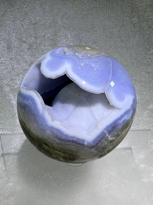 Blue Lace Agate Sphere. 74mm. Large Sugar Druzy Blue Lace Sphere. Stunning Collectors Piece.