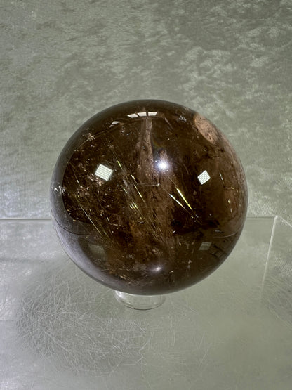 Rutilated Smoky Quartz Sphere. 55mm. High Quality Rutile Sphere With Big Rainbows.