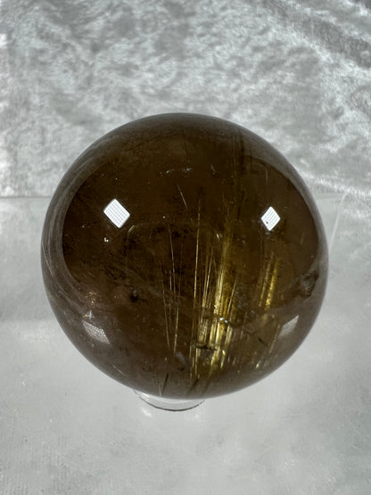 Rutile Quartz Sphere. Amazing Smoky Quartz With Stunning Golden Rutile Inclusions.