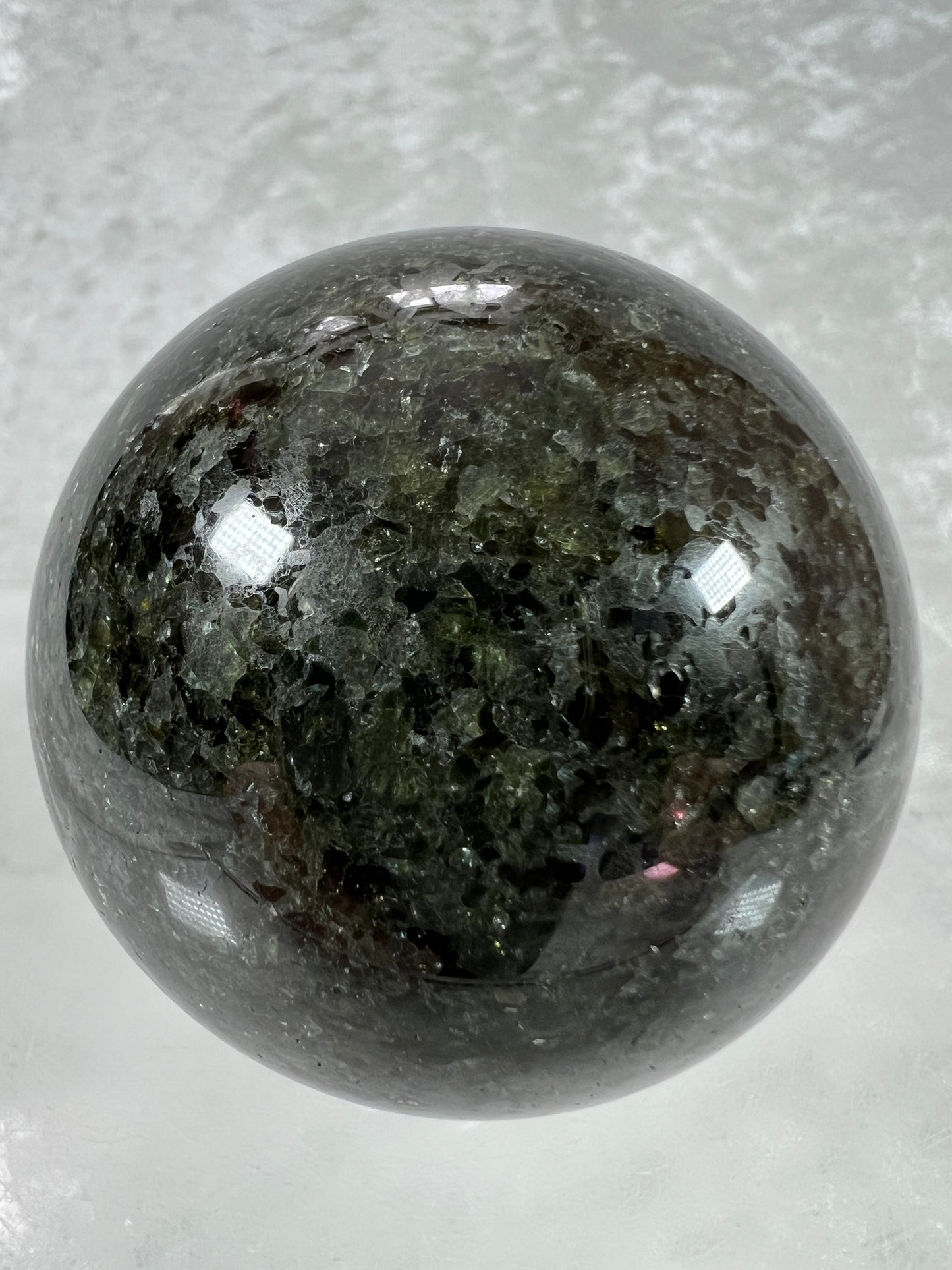 Peridot Olivine Sphere. Rare Peridot In Matrix Sphere. Gorgeous Green Gem Flash