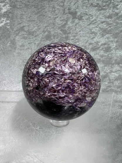 Charoite Crystal Sphere. Stunning Rare Crystal From Russia. Amazing Colors And A Beautiful UV Reaction.