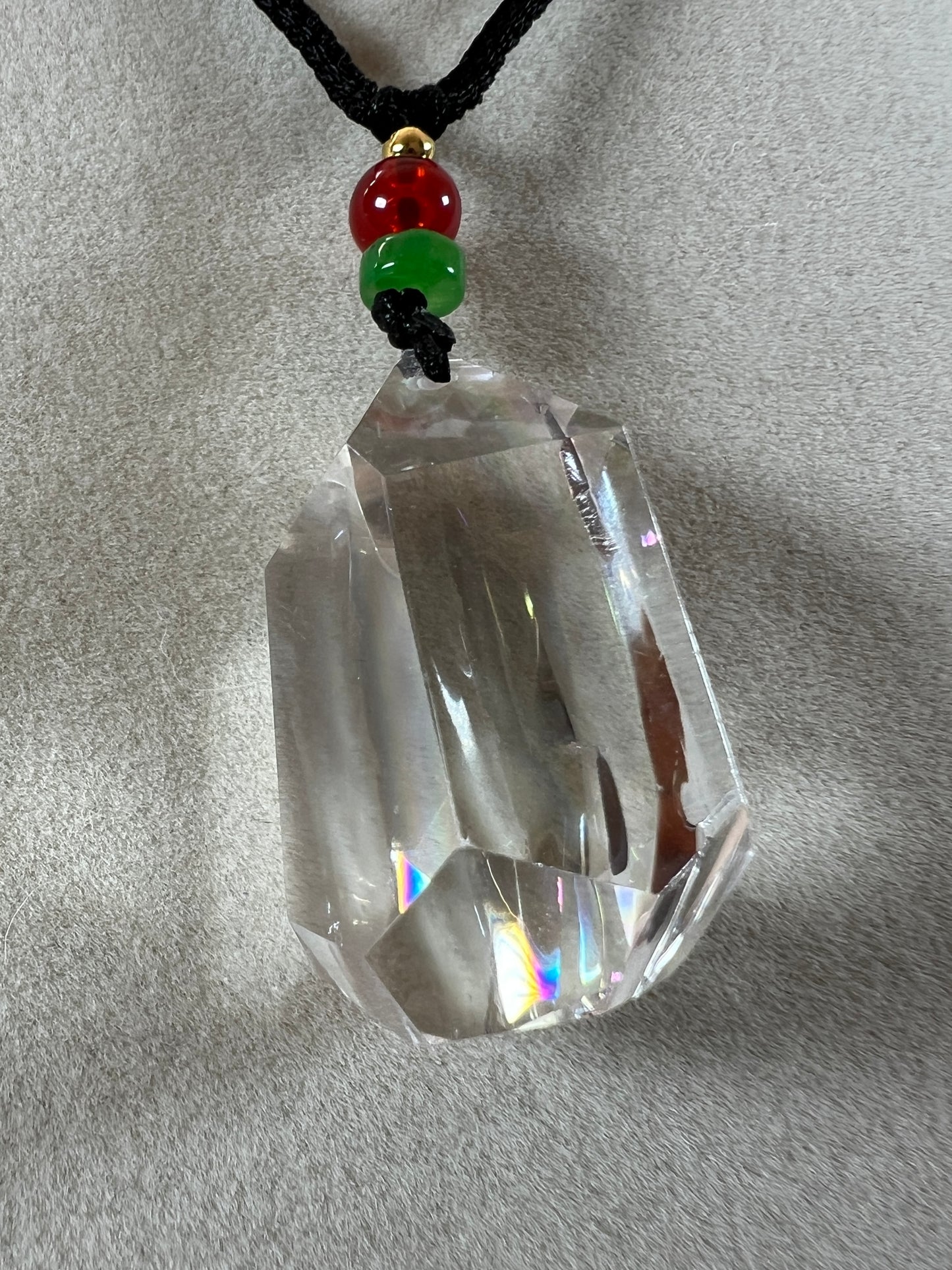 Clear Quartz Pendant With Amazing Rainbows. Very High Quality Polished Clear Quartz. One Of A Kind Necklace