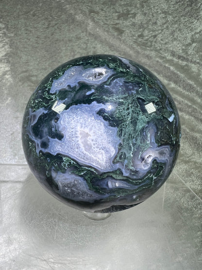 Moss Agate Sphere. 77mm. Amazing Druzy Blue Moss Agate. Rare Colors With Gorgeous Patterns.