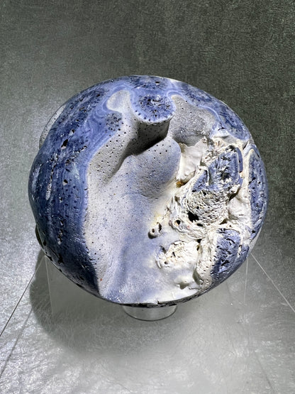 Blue Coral Sphere. Huge 108mm! Amazing Fossilized Heliopora Coerulea. Gorgeous Blue Ridge Coral Centerpiece Display Sphere