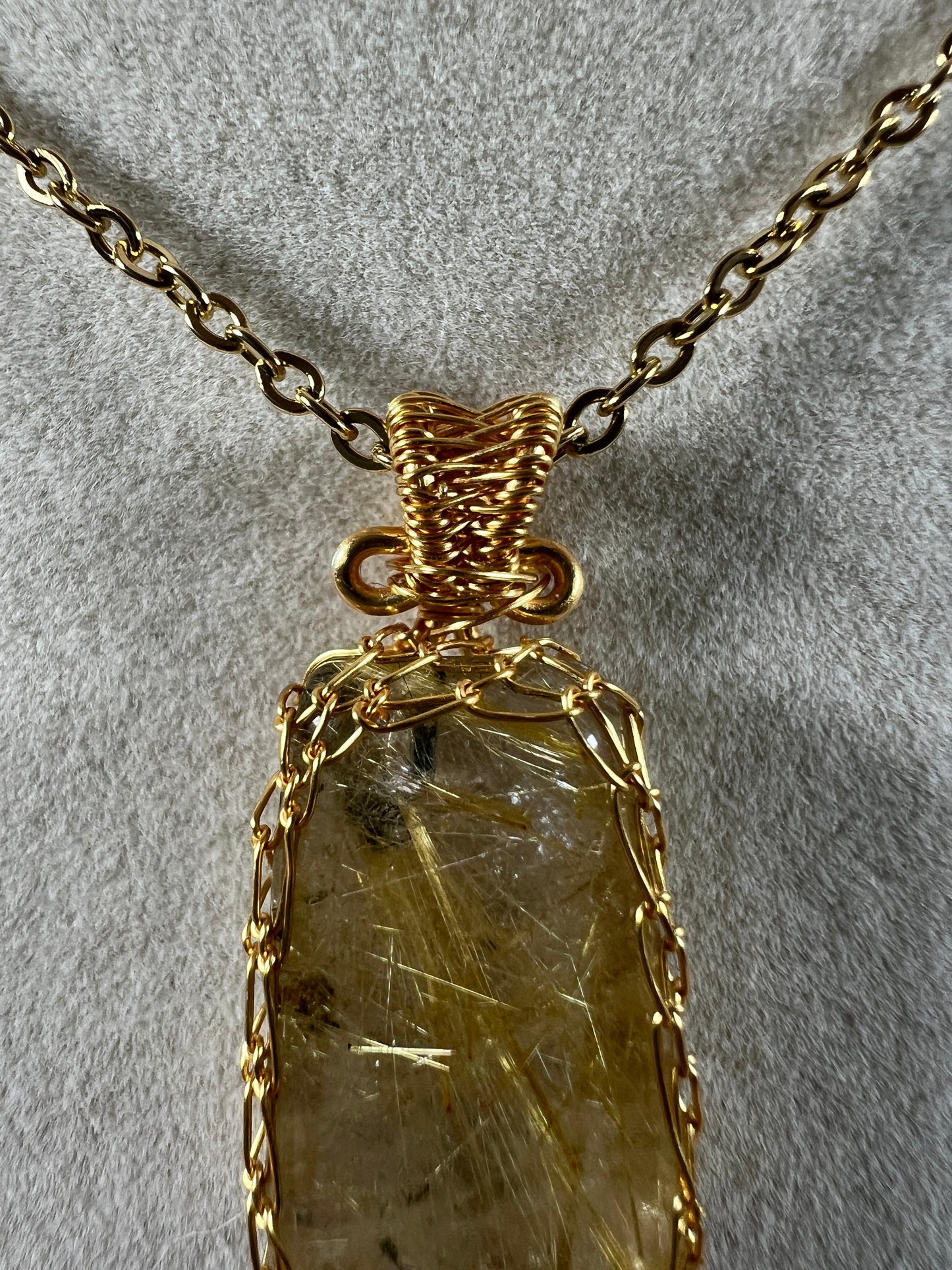 Rutile Quartz Pendant. Stunning Wire Wrap Rutile Necklace. Gorgeous Rutilated Quartz