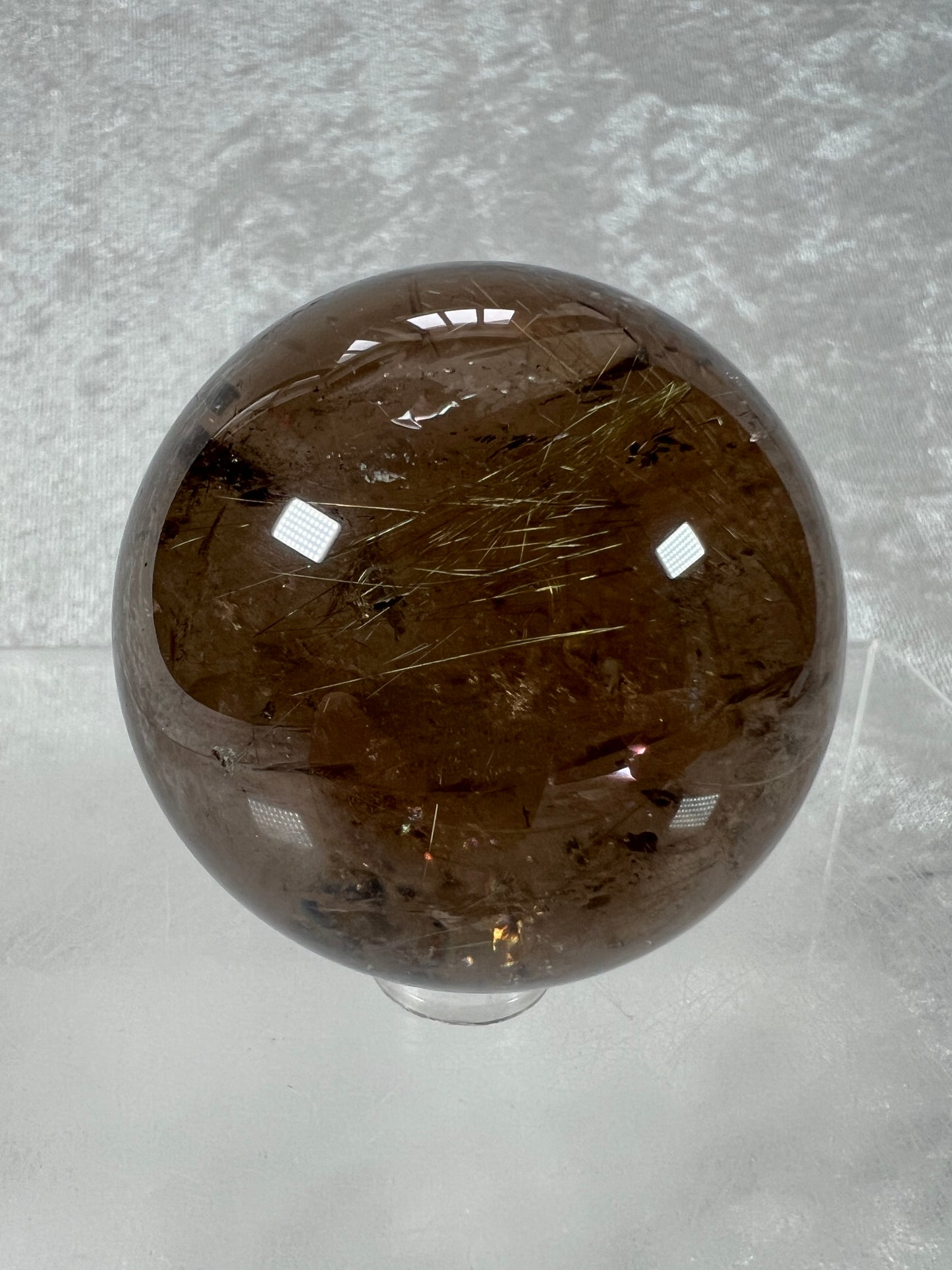 Rutilated Smoky Quartz Sphere. 55mm. High Quality Rutile Sphere With Big Rainbows.