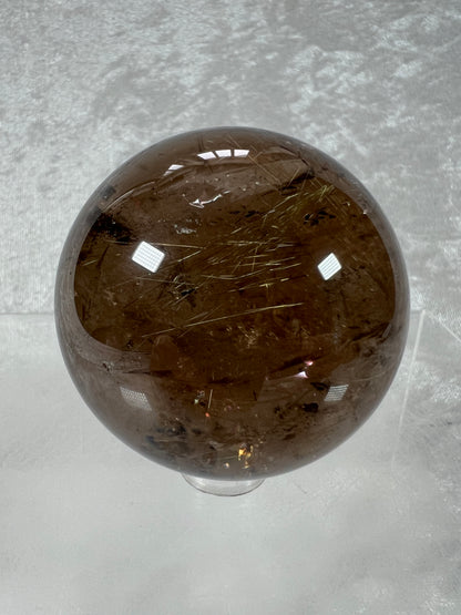 Rutilated Smoky Quartz Sphere. 55mm. High Quality Rutile Sphere With Big Rainbows.