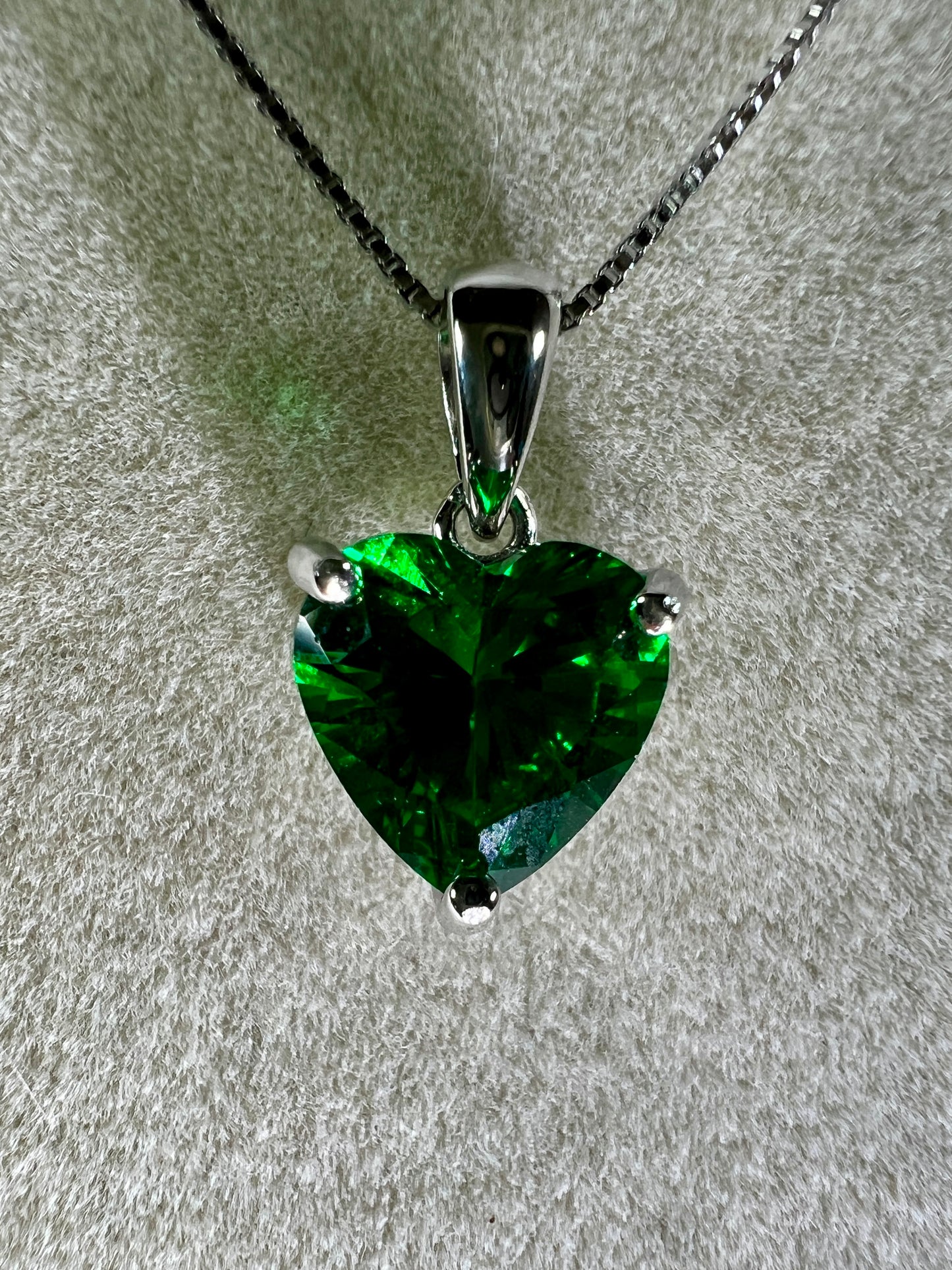 Emerald Heart Shaped Pendant. S925 Silver Setting And Necklace. Gorgeous High Quality Necklace