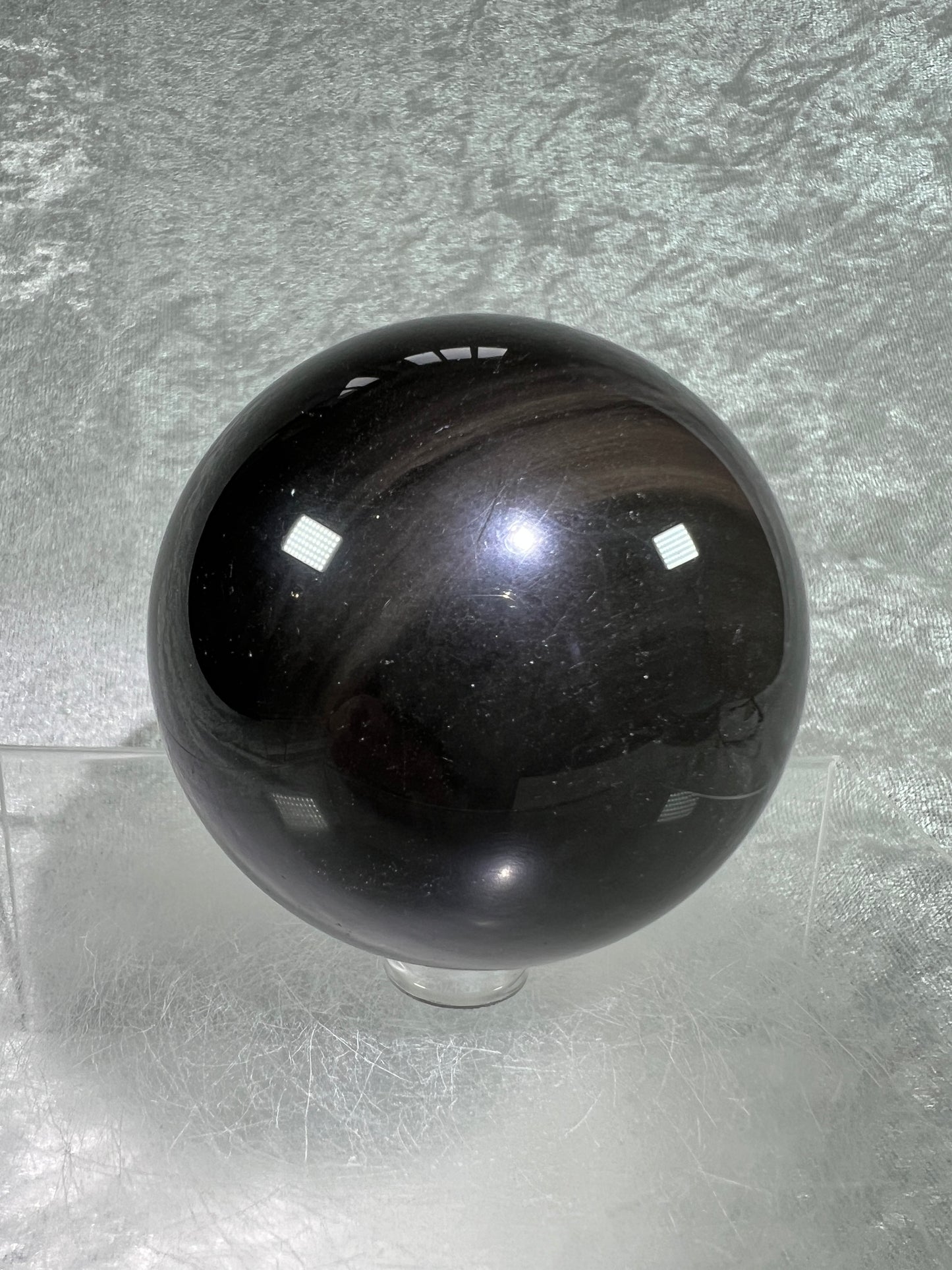 Rainbow Obsidian Sphere. 66mm. Beautiful Purple And Green Rainbow Flash. Rare And Stunning Display Sphere