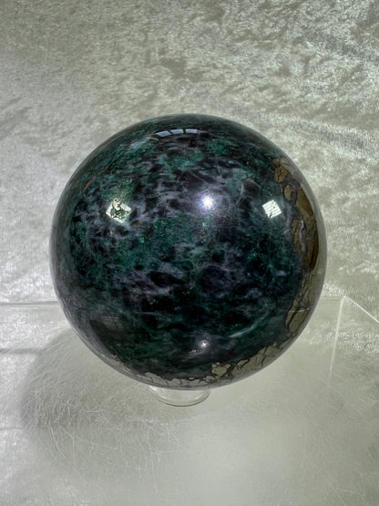 Atacamite And Pyrite Sphere. 64mm. High Quality Rare Sphere. Gorgeous Color Combination.