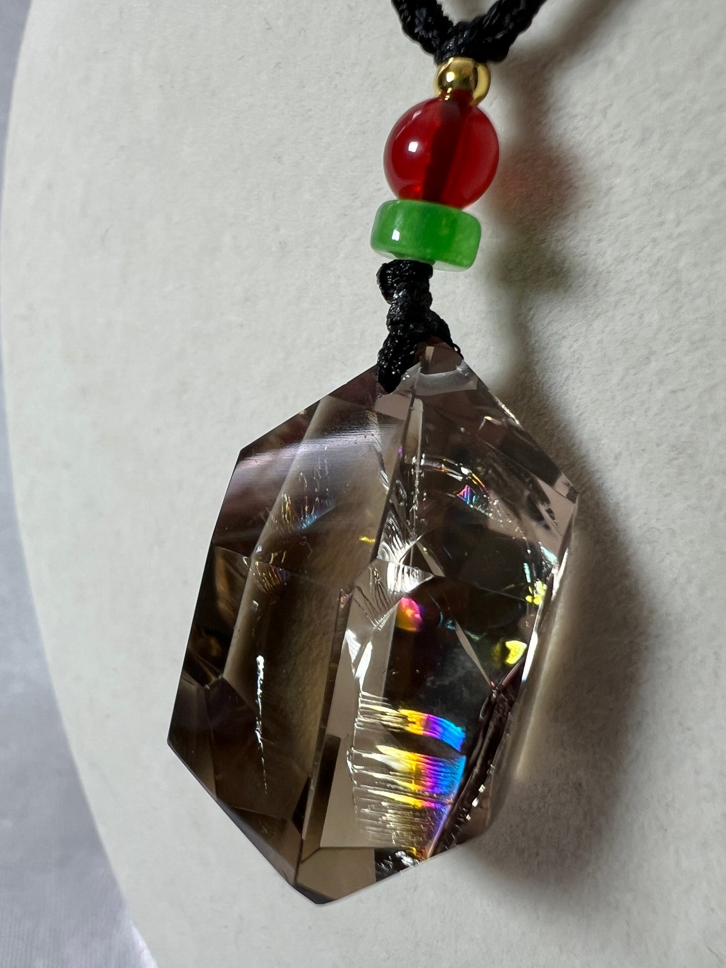 Smoky Quartz Pendant With Huge Rainbows. High Quality One Of A Kind Crystal Pendant