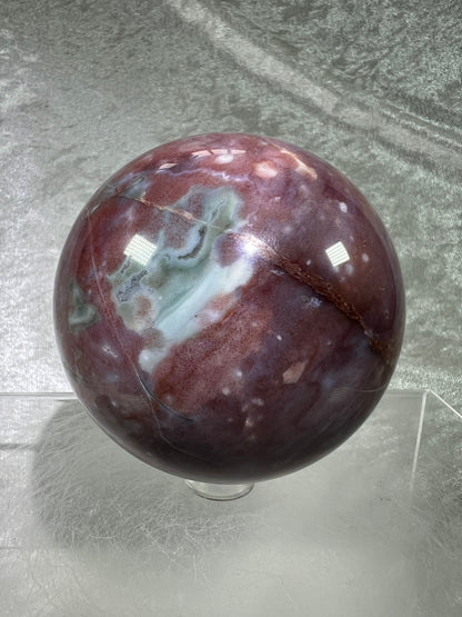 Ocean Jasper Crystal Sphere. 71mm. Gorgeous Rare Purples And Greens. Amazing Display Sphere.