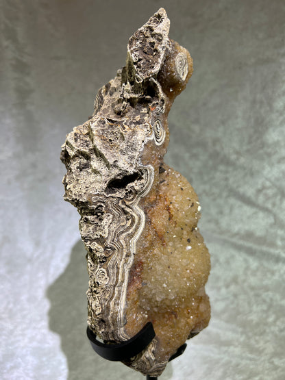 Limonite Crystal Specimen. Stunning Druzy Specimen. Amazing Colors And Banding. Custom Made Metal Stand.