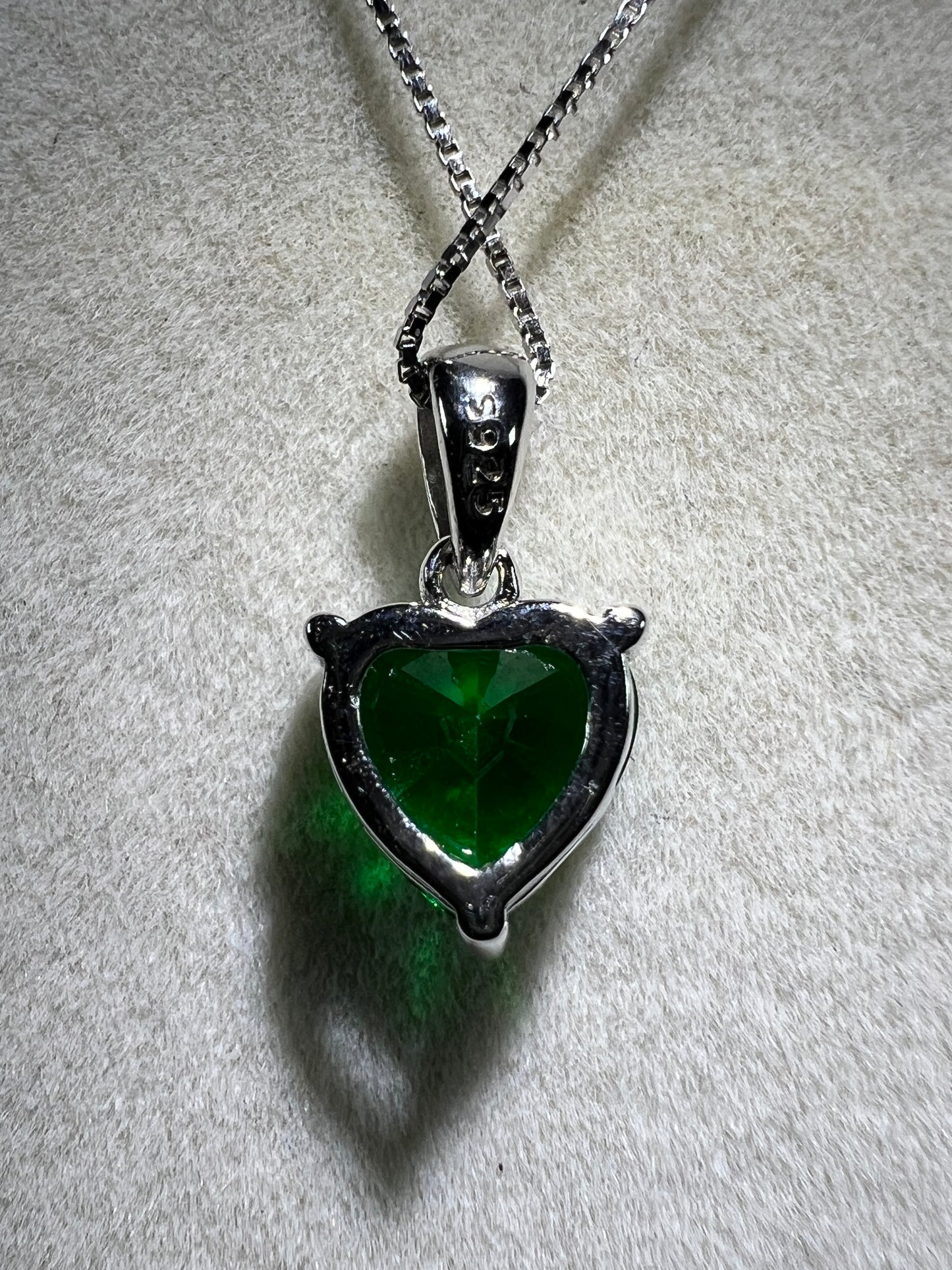 Emerald Heart Shaped Pendant. S925 Silver Setting And Necklace. Gorgeous High Quality Necklace