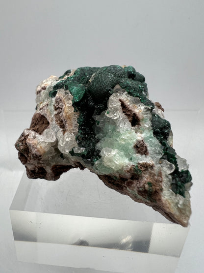 Ball Malachite On A Druzy Quartz And Dolomite Matrix. Rare Beautiful Specimen From Congo.